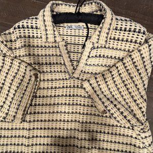 ZARA Men's yellow open weave knit polo shirt - Size large